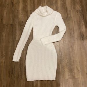 White turtle neck sweater dress